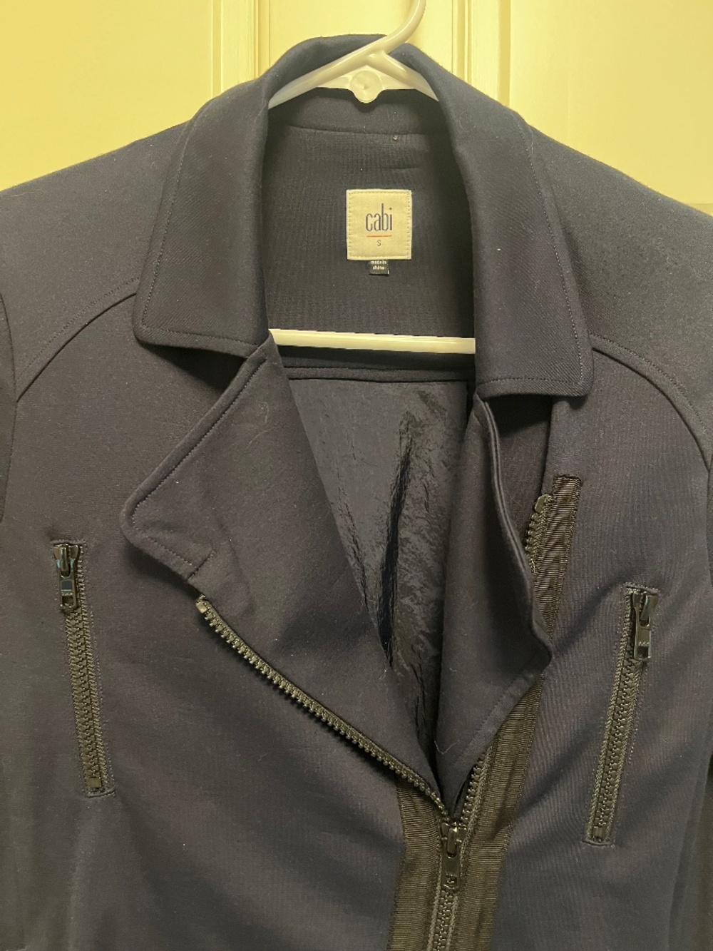 Cabi Navy Asymmetrical Zip Moto Jacket Mixed Media 5476 Size Small